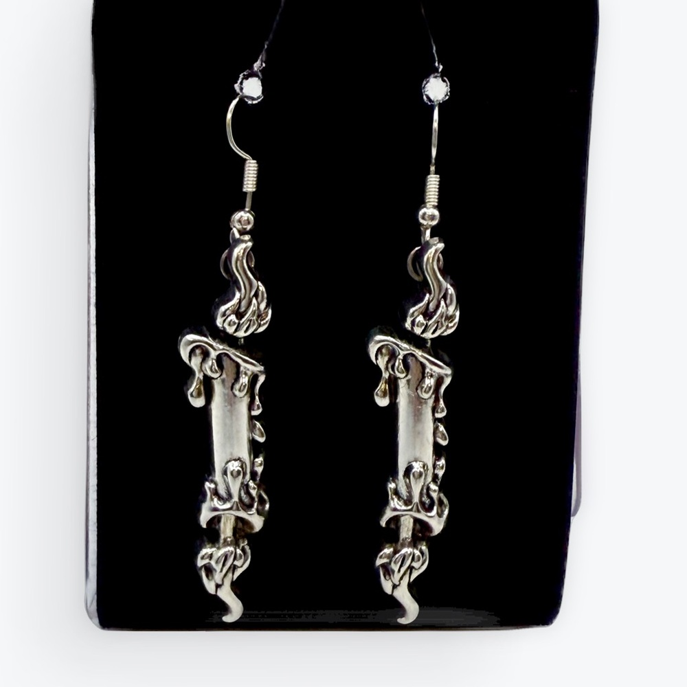 Elegant, “Candle Burning at Both Ends”, Silver, Dangle Earrings